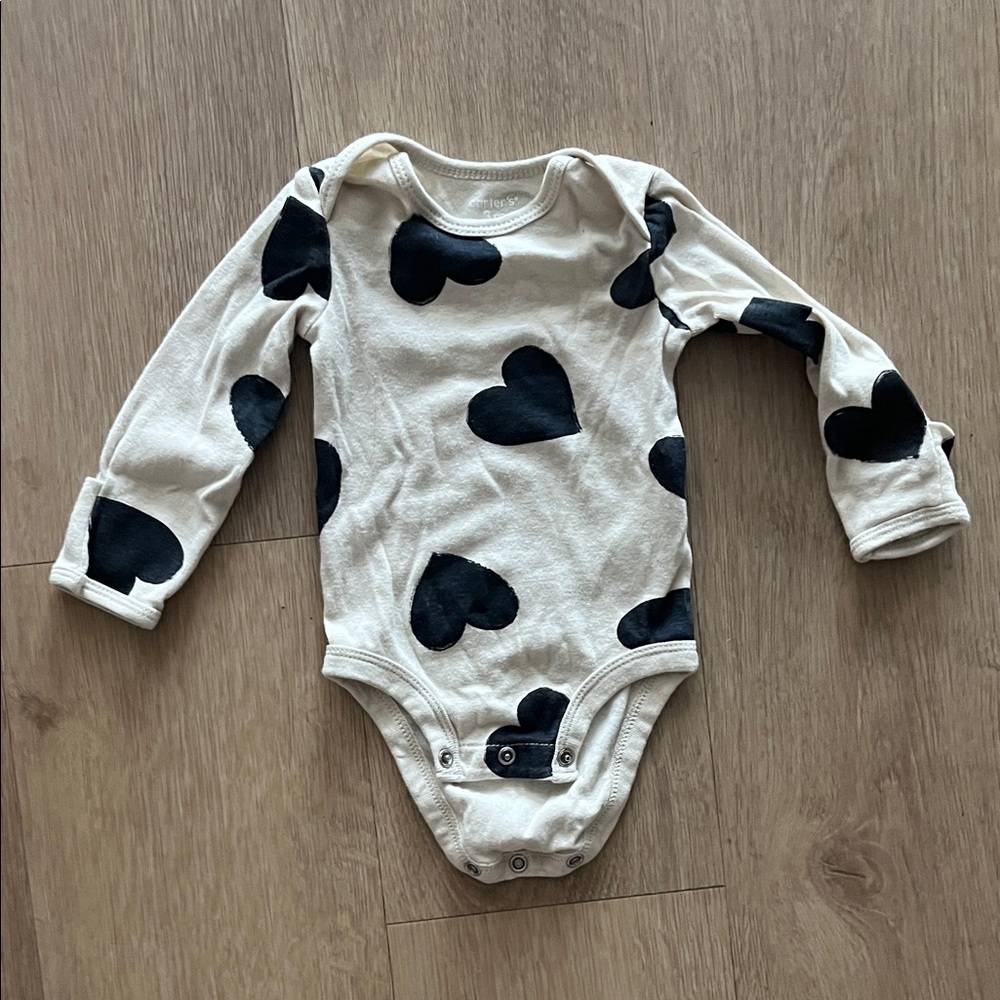 Carter's Cream and Black Heart Bodysuit 3 months
